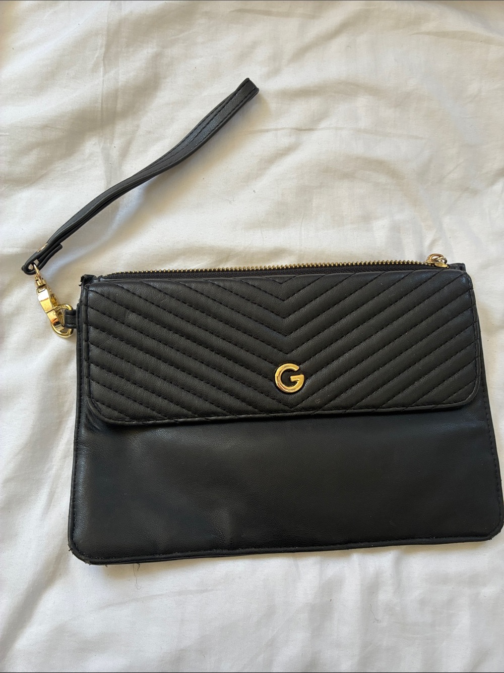 G by Guess Black Quilted Flap Wristlet with Gold G